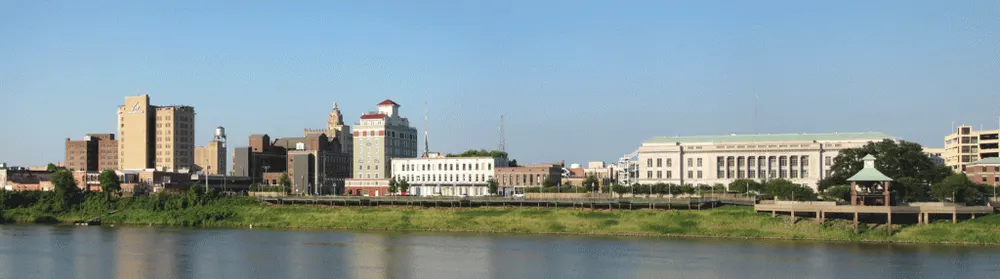 Monroe Louisiana skyline along the Ouachita River